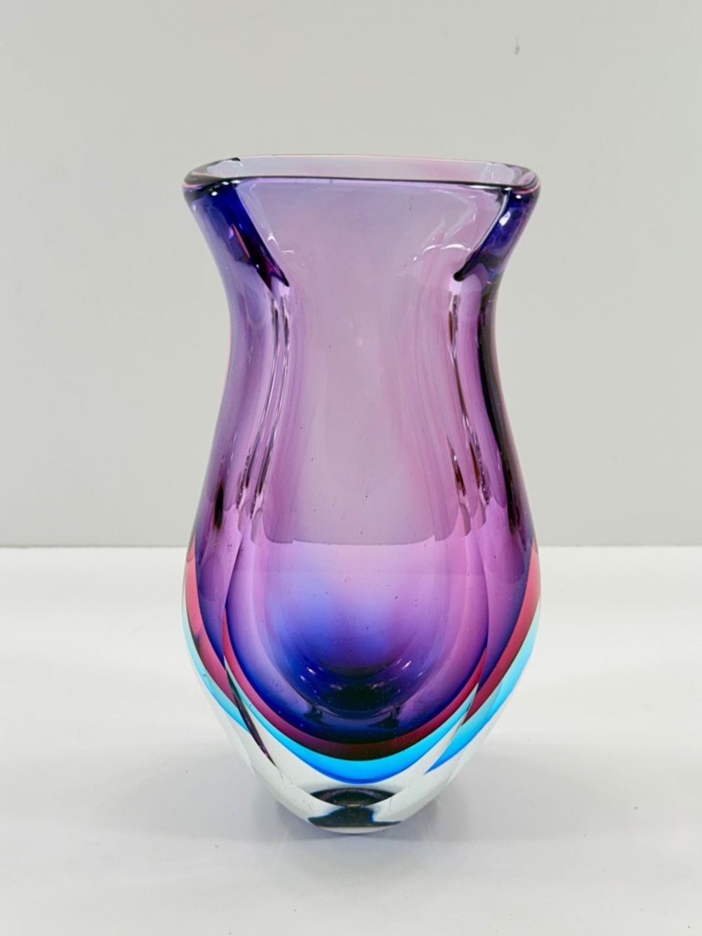 Vintage Sommerso Murano Art Glass Vase 10”, Purple Blue, Vintage Hand Made